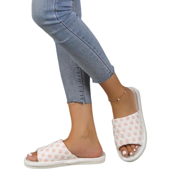 Pink Polka Dot Pattern Slip-On Casual Home Slippers Slides Shoes - Picture 5 of 6